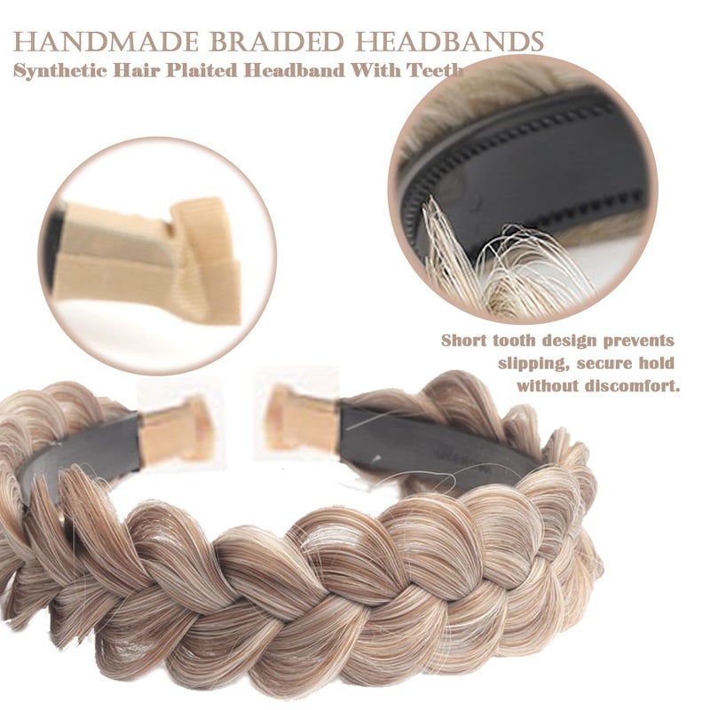 Aaiffey 2Pcs Braided Headbands for Women Elastic Stretch Hair Band Synthetic Hair Hoops Chunky Fishtail Braided Hairpiece Wide Headwrap (Sunny Blonde) - Image 3